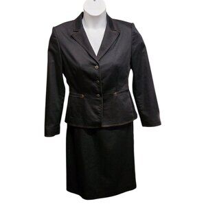 Tahari Arthur S Levine Skirt Suit Womens 8P Dark Stretch Denim Classic Workwear